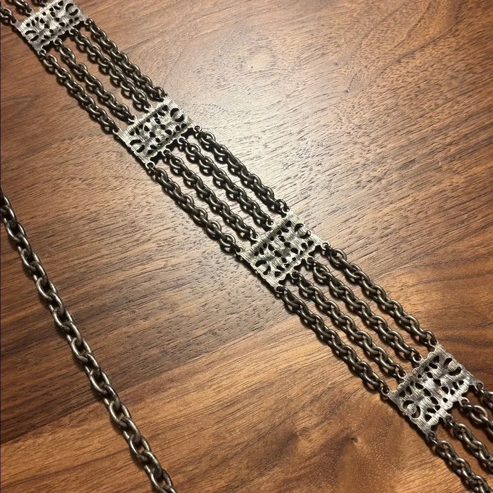 Gunmetal Silver Chain Belt with Rhinestones